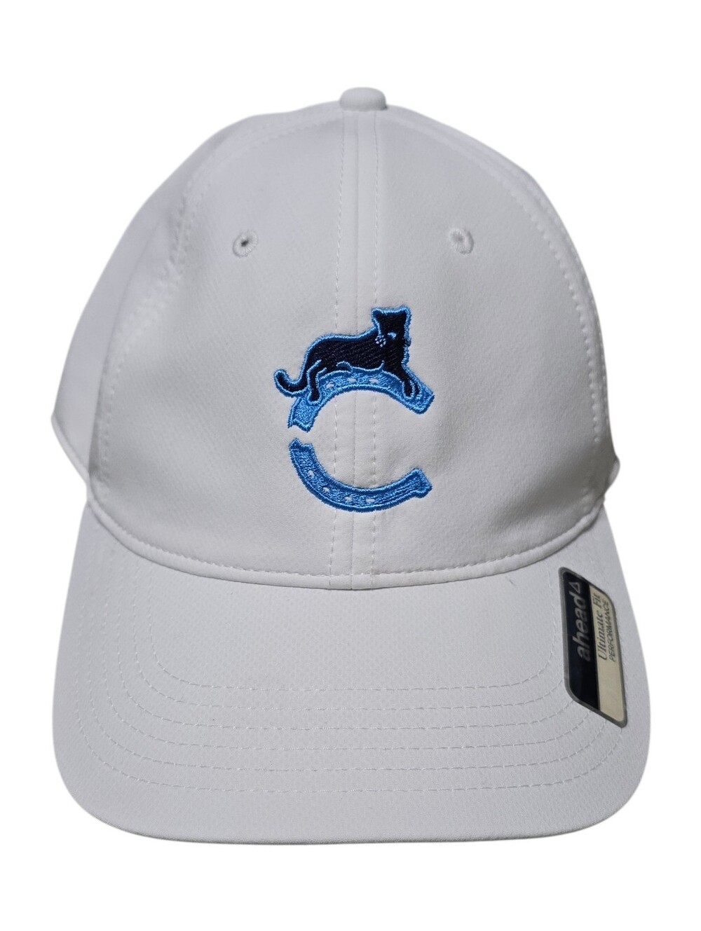 NWT Ahead Ultimate Fit Performance Baseball Hat Golf Cap Navy Blue White